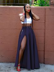 Solid Color High Split Long Skirt ZDF-33103