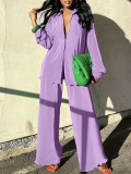 Casual Solid Color Loose Two Piece Pants Set ZDF-33118