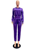 Solid Color Hooded Sweatshirt Sport Two Piece Pants Set CM-9543