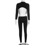 Deep V Neck Long Sleeve Hollow Out Jumpsuit GDSF-D25JP487