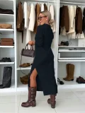 Solid Color Long Sleeve Maxi Dress ZDF-33500