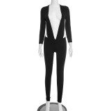 Deep V Neck Long Sleeve Hollow Out Jumpsuit GDSF-D25JP487
