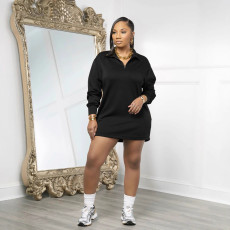 Casual Solid Color Lapel Mini Dress ZDF-33512