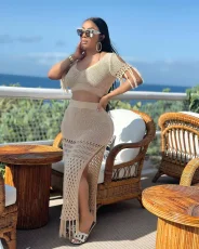 Solid Color Tassel Tops Split Hollow Out Skirt 2 Piece Set AL-1086