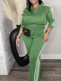 Plus Size Stripe Patchwork Zipper Two Piece Pants Set ZDF-33306