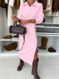 Solid Color Long Sleeve Maxi Dress ZDF-33500