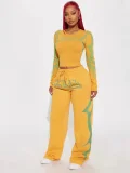 Letter Print Long Sleeve Print Two Piece Pants Set GFCF-1427
