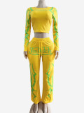 Letter Print Long Sleeve Print Two Piece Pants Set GFCF-1427
