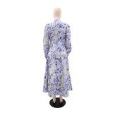 Print Long Sleeve Tie Up Maxi Dress GYLY-10902