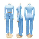 Solid Color Long Sleeve Sport Two Piece Pant Set SFY-807