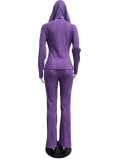 Print Long Sleeve Hooded Cardigan Two Piece Pants Set CM-9542