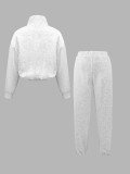 Sport Solid Color Sweatshirt Two Piece Pants Set ZDF-33158