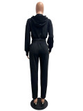 Solid Color Hooded Sweatshirt Sport Two Piece Pants Set CM-9543