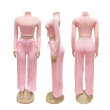 Solid Color Long Sleeve Sport Two Piece Pant Set SFY-807