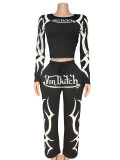 Letter Print Long Sleeve Print Two Piece Pants Set GFCF-1427