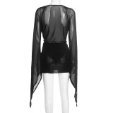 Long Sleeve V Neck Mesh Bodysuit+Skirt 2 Piece Set GDSF-J25ST422