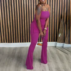 Solid Color Tube Tops Two Piece Pants Set ZDF-31359