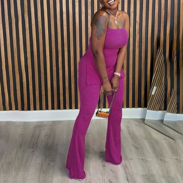 Solid Color Tube Tops Two Piece Pants Set ZDF-31359