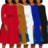 Plus Size Solid Color Flower Big Swing Midi Dress BGN-365