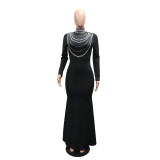 Hot Drill High Collar Maxi Dress CYA-902057