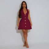 Sleeveless V Neck Backless Mini Dress BY-7587