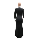 Hot Drill High Collar Maxi Dress CYA-902057