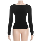 Long Sleeve Solid Color Backless Tops GAXB-D501TP