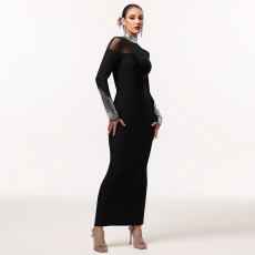Long Sleeve Hot Drill Slim Maxi Dress BY-7592