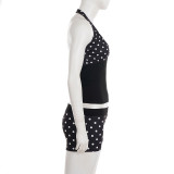 Polka Dots Print Halterneck Tops Short Suit GPKJ-MR45968