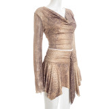Snake Print Long Sleeve Tops Two Piece Skirts Set GSZM-Q25ST381