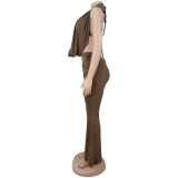 Solid Color Backless Two Piece Pants Set BY-7589