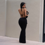 Solid Color Backless Two Piece Pants Set BY-7589