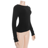 Long Sleeve Solid Color Backless Tops GAXB-D501TP