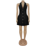 Sleeveless V Neck Backless Mini Dress BY-7587