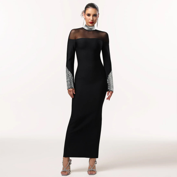 Long Sleeve Hot Drill Slim Maxi Dress BY-7592