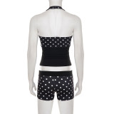 Polka Dots Print Halterneck Tops Short Suit GPKJ-MR45968