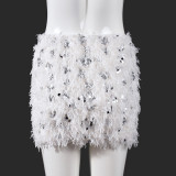 Sequin Fur Sexy Low-rise Mini Skirt GNZD-11693DBM