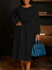 Plus Size Solid Color Flower Big Swing Midi Dress BGN-365