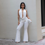 Solid Color Backless Two Piece Pants Set BY-7589