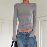 Long Sleeve Solid Color Backless Tops GAXB-D501TP