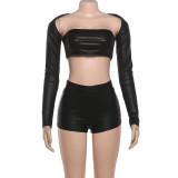 Long Sleeve Solid Color Two Piece Shorts Set DLSF-K25S87081