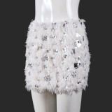 Sequin Fur Sexy Low-rise Mini Skirt GNZD-11693DBM
