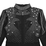 Mesh Hot Drill Long Sleeve Jumpsuit BY-7579