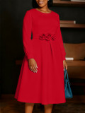 Plus Size Solid Color Flower Big Swing Midi Dress BGN-365
