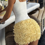 3D Flowers Solid Color Mini Skirt GNZD-32810