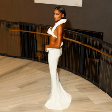 Hollow Out Tube Tops Split Long Skirt 2 Piece Set DLSF-K25S85903