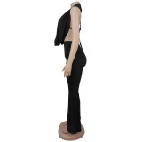 Solid Color Backless Two Piece Pants Set BY-7589