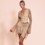Snake Print Long Sleeve Tops Two Piece Skirts Set GSZM-Q25ST381