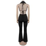 Solid Color Backless Two Piece Pants Set BY-7589