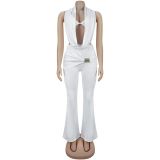 Solid Color Backless Two Piece Pants Set BY-7589